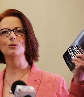 Julia Gillard at the launch of former cabinet minister, Greg Combet's book today. (Photo: Brendon Thorne/Getty)