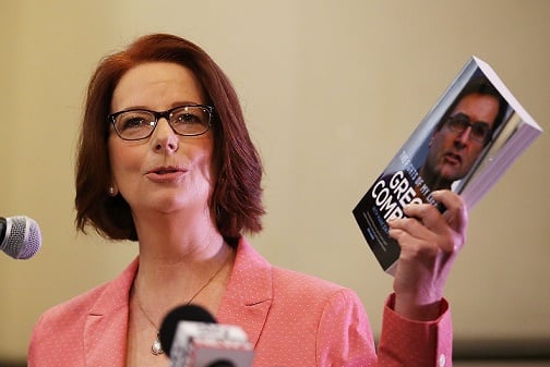 Julia Gillard at the launch of former cabinet minister, Greg Combet's book today. (Photo: Brendon Thorne/Getty)