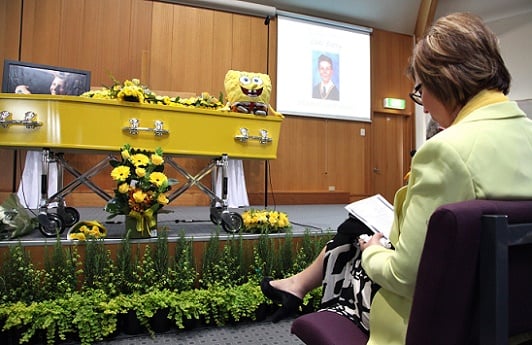 Rosie Batty attends the Luke's funeral at the Flinders Christian Community College in Tyabb on February 21, 2014. (Photo: FIONA MCCOY/AFP/Getty Images)