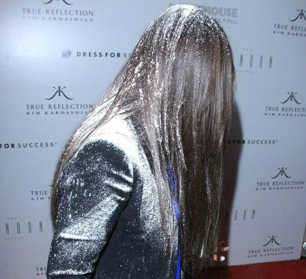 Kim got flour-bombed at the launch of her perfume in 2012