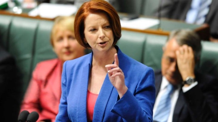 Julia Gillard giving her famous speech on misogyny.