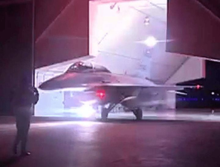 An Egyptian fighter jet prepares for take-off, shown in footage screened on Egyptian TV.
