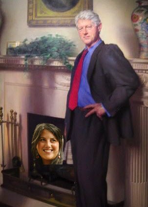 Bill Clinton's portrait photobombed by Monica Lewinsky dress.