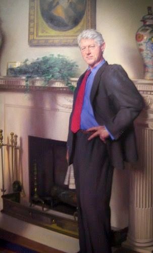 Bill Clinton's portrait photobombed by Monica Lewinsky dress.