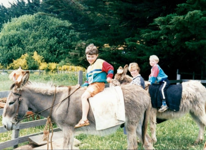 Christine with her two children at Seaview Farm in St Mary's on Tasmania’s East Coast. Photo supplied