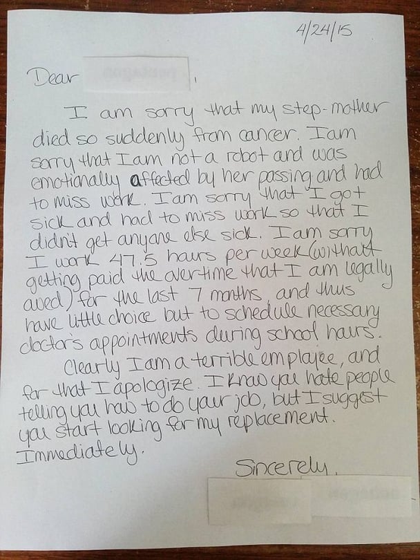 sarcastic resignation letter