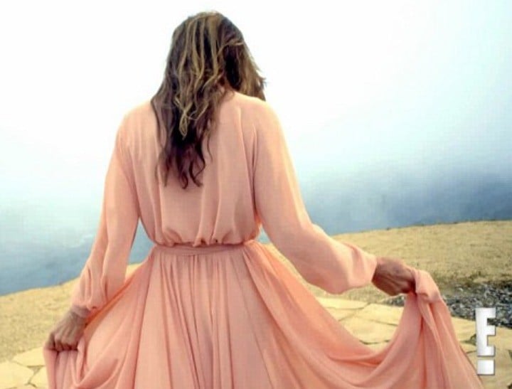 Caitlyn Jenner apricot dress behind