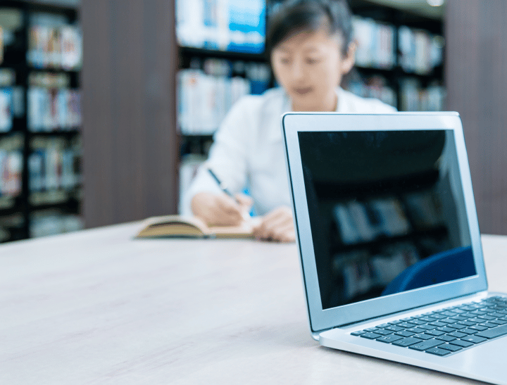 students in library