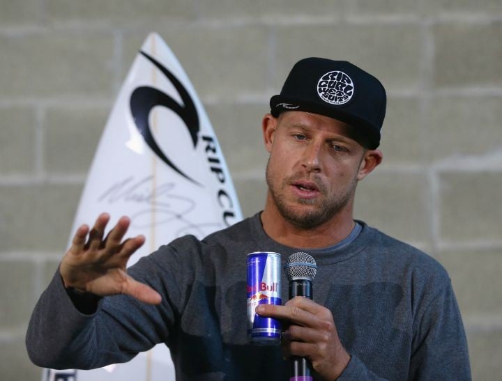 Australian surfer Mick Fanning speaks to the media during a press conference at All Sorts Sports Factory on July 21, 2015 in Sydney, Australia. Fanning escaped a shark attack in Jeffreys Bay, South Africa during the 2015 J-Bay Open.