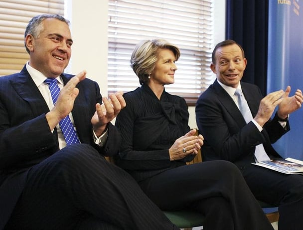 Opposition Leader Tony Abbott speaks to Coalition MPs in the party room on June 28, 2013 in Canberra, Australia. Abbott questioned the credibility of Kevin Rudd's new front bench during his address to Coalition MPs, one day after Kevin Rudd was sworn in as Prime Minister following a Labor party leadership ballot.
