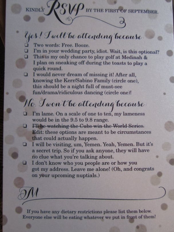 Multiple choice wedding invitation