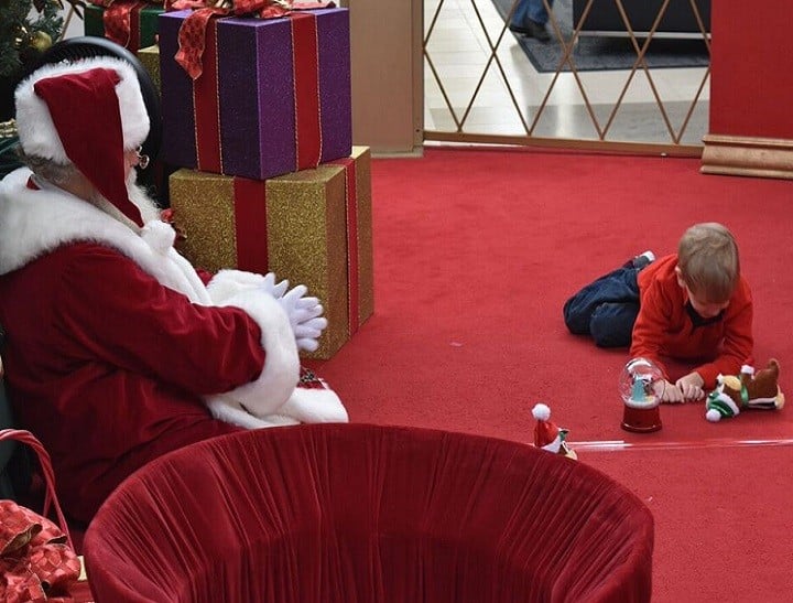 Brayden with Santa beginning his approach