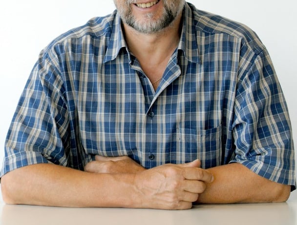 Man in blue shirt