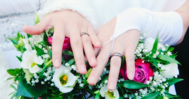 Lesbian Wedding - Newlywed Women Showing their Rings