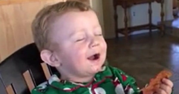 baby eats bacon