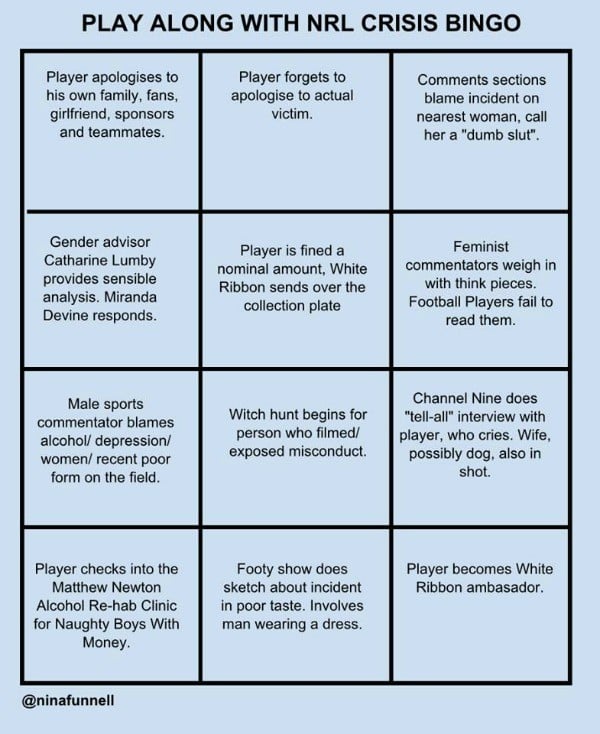 NRl Crisis Bingo Nina Funnell DO NOT REUSE