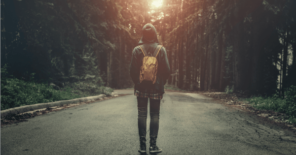 woman looking at a road