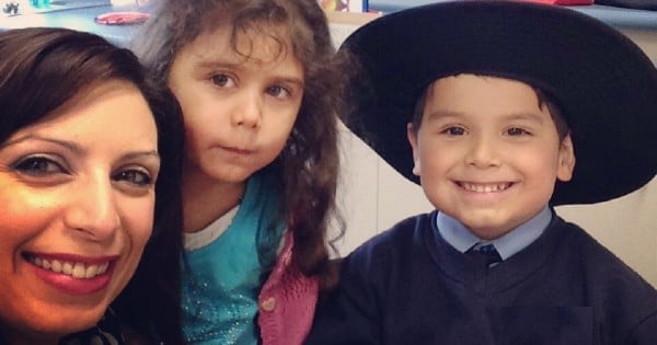 Jo and Cat and Gio on first day of school for Gio