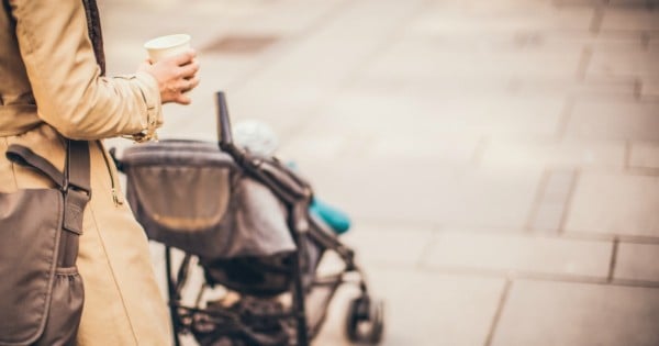 mother pushing pram
