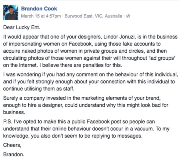 brandon cook facebook post