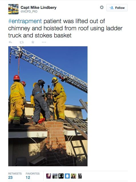 Woman stuck down chimney. Ex-boyfriend's chimney...