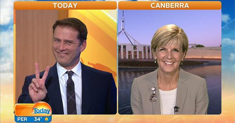 Brilliant: Foreign Minister Julie Bishop acts out emoji on TV.