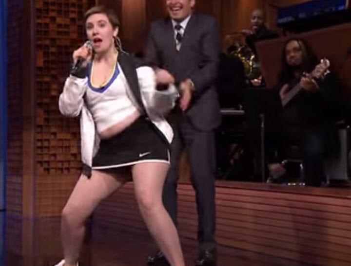 Lena Dunham Lip Syncs Fat Bottomed Girls