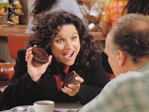 Elaine from Seinfeld with her muffin top