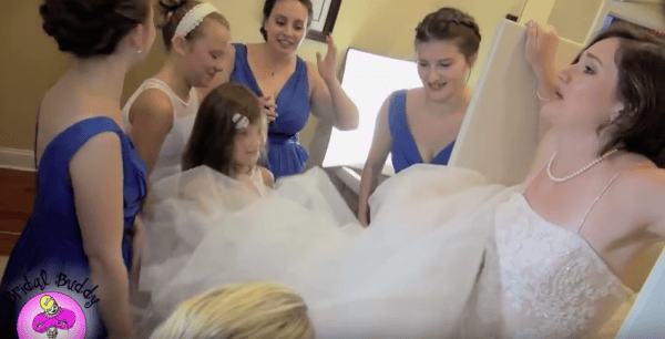 The Bridal Buddy allows brides to use the toilet without