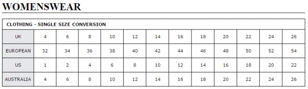 Us To Australian Clothing Size Conversion Charts