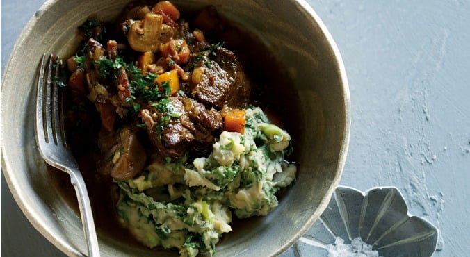 Sticky braised beef recipe with white bean colcannon