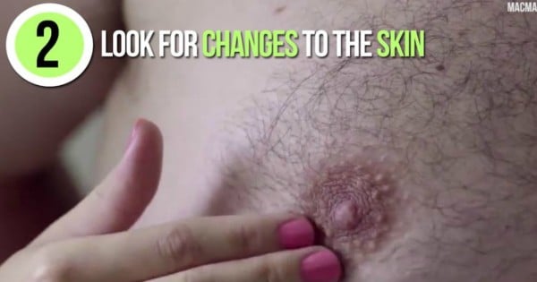 Man boobs used in breast cancer detection ad.