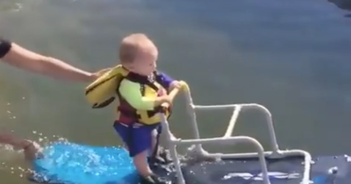 This baby can't even walk yet, but he can wakeboard. - Mamamia