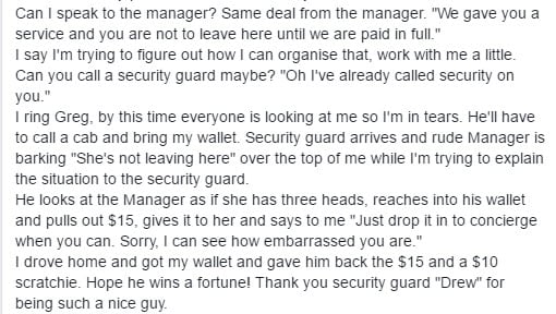 woman forgot wallet hairdresser