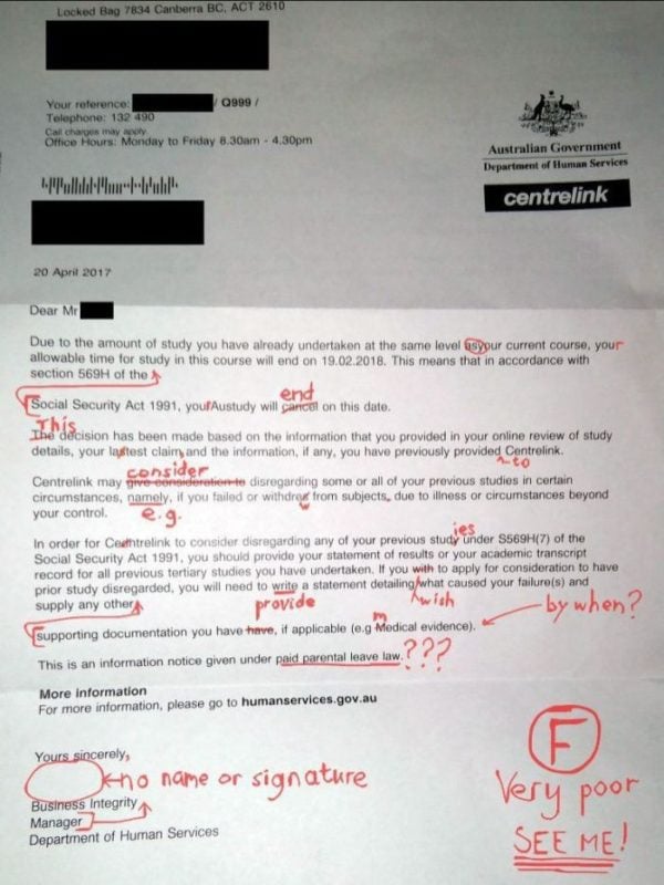 centrelink-letter-full-of-typos-forced-to-apologise-to-student