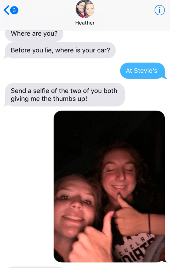 Mum asks daughter for selfies as proof of location: Genius.