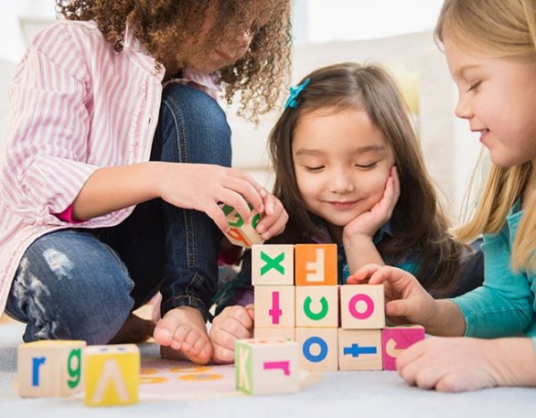 girls with blocks