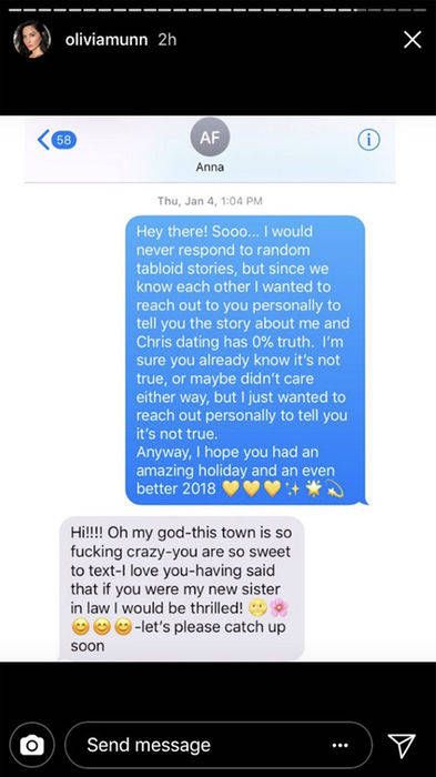 This Olivia Munn Anna Faris text message is absolute gold.