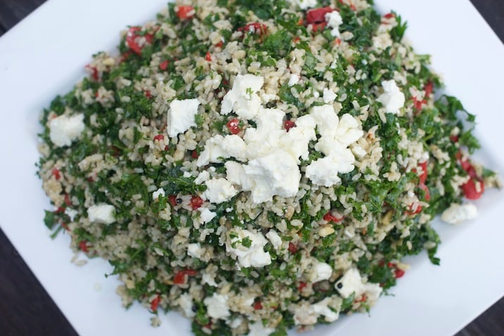 Brown Rice, Kale, Roasted Capsicum and Goat's Cheese Salad