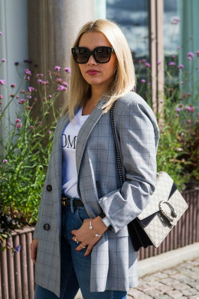 Grey checkered sale blazer womens