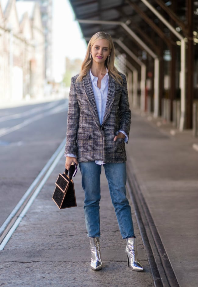 Grey checked cheap longline blazer