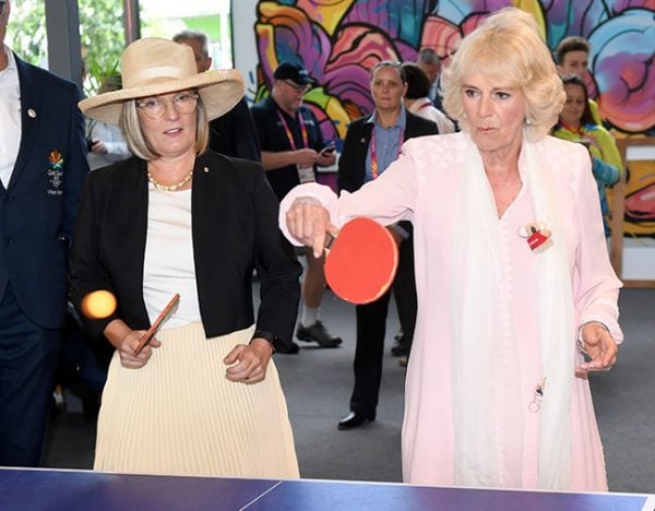 Camilla plays table tennis