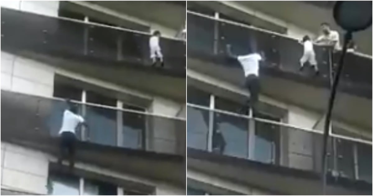 Man saves child from falling by climbing and is dubbed Spiderman of Paris.