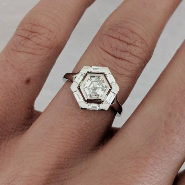 Hexagonal cut engagement ring