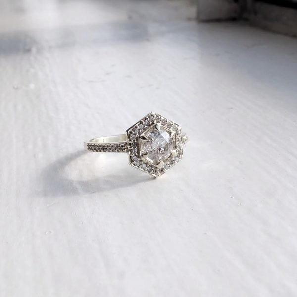 Hexagonal cut engagement ring