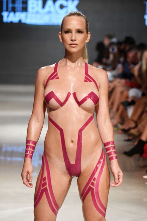 Stick-on swimwear Miami Swim Week black tape project