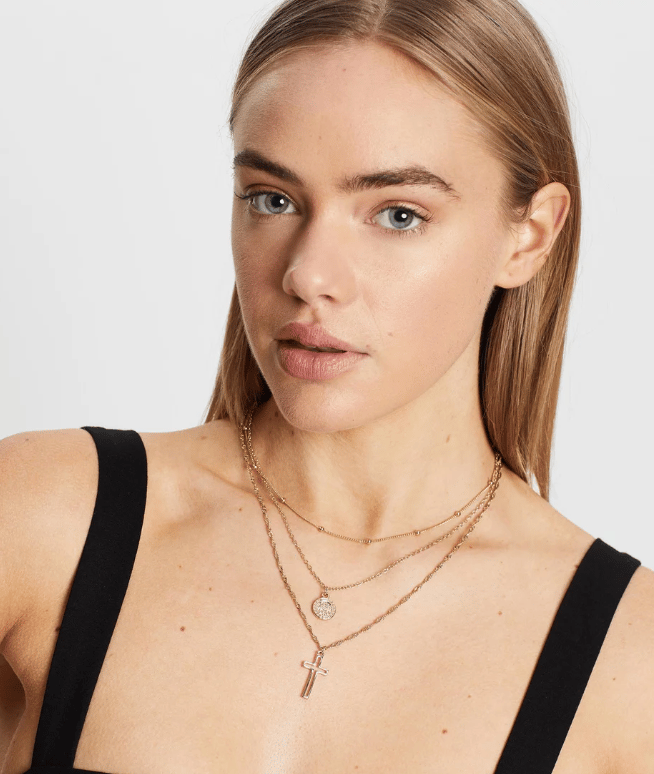 Atmos&Here Coin & Cross Multirow Necklace