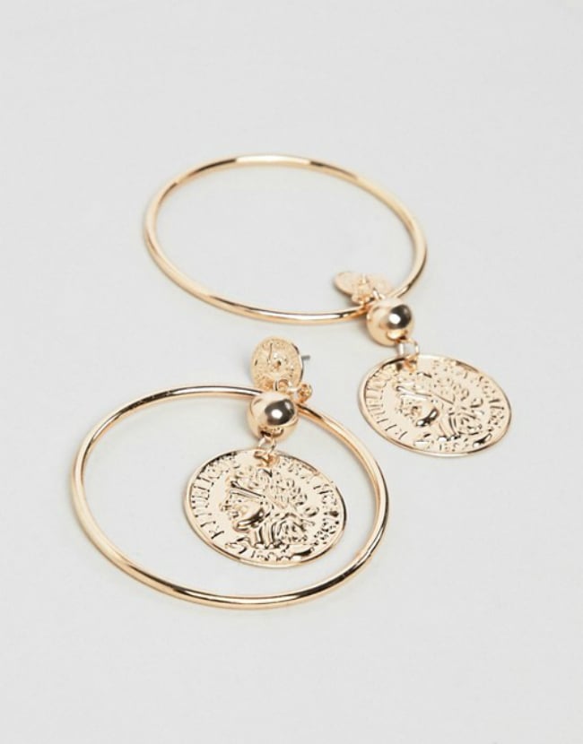 Missguided Coin Drop Hoop Earrings in Gold