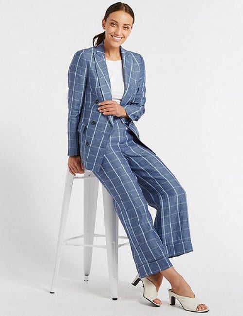 M&S COLLECTION Pure Linen Wide Leg 7/8th Crop Trousers