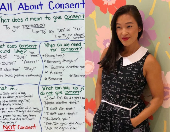 This teacher is teaching children consent in schools in
